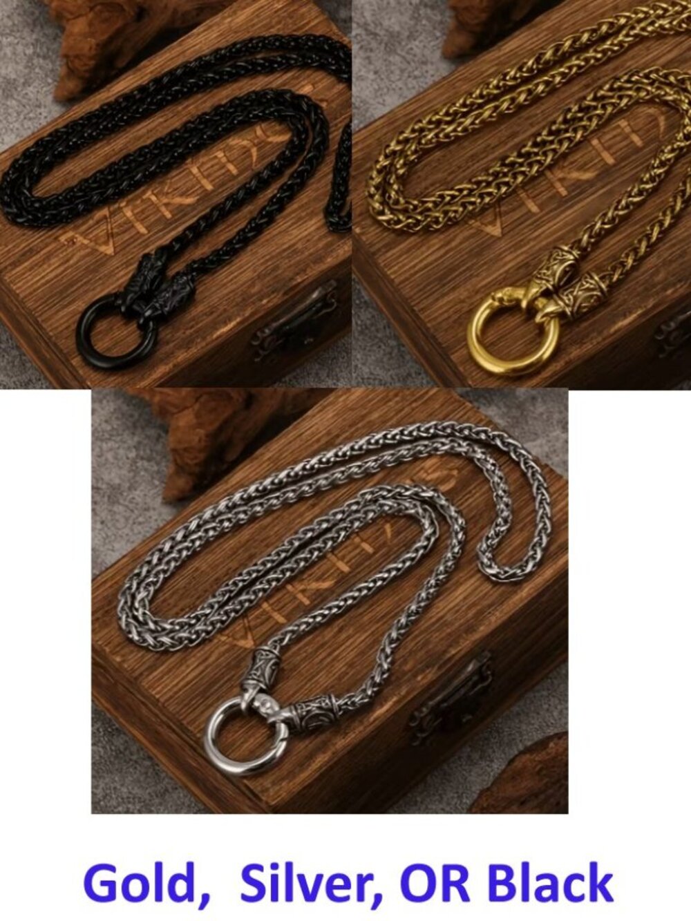 Viking Ethnic Style Keel Necklace   Gold, Silver OR Black  22" to 24" inch long